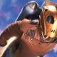 The jet pack-wearing hero of 1991's The Rocketeer in flight.